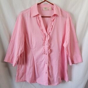 Riders by Lee Instantly Slims Blouse Pink Large Ruffled Cotton feminine Cottage